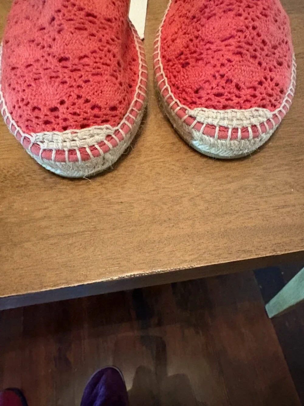 NWOT Gaimo-Made in Spain-Coral Red Crochet Ankle Tie Flat Espadrilles. 6.5/7